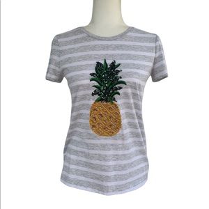 Banana Republic Sequined Pineapple Striped Tee
